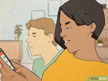 Step 2 She's hiding her phone screen.